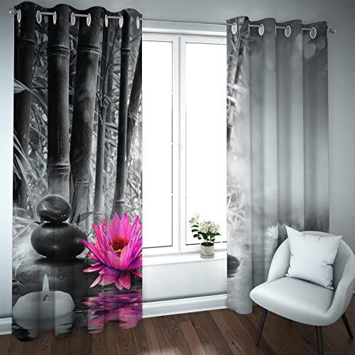 HengYun ART Rote Orchidee Verdunkelungsvorhänge 2 Paneele Zen-Stein wärmeisoliert schallisolierte Bambusvorhänge Raumverdunkelung für Schlafzimmer Wohnzimmer 2X W152xL213cm
