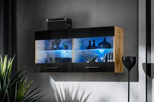 Komodee Vitrine Savona Schwarz/Wotan 100x50x30 cm