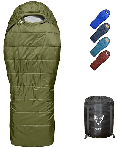 Azitrek Sacco a pelo a mummia 0 gradi per adulti da campeggio, XXL, grande e alto, 3-4 stagioni, caldo e fresco, sacco a pelo invernale con sacco a compressione per giovani, adatto per chi dorme
