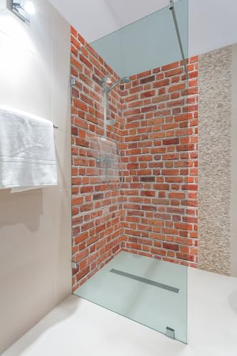 Wallario Selbstklebende Duschrückwand 180 x 200 cm, 2-teilig mit Motiv Rote Ziegelsteinwand - Backsteine - Wandverkleidung Fließenersatz mit Hochglanzlaminat in Glasoptik