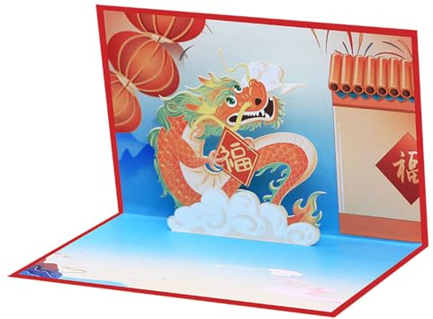 Chinesische Neujahrs-3D-Popup-Drachen-Grußkarte mit Umschlag, Postkarte, handgefertigte Geschenkkarte für Freunde 2024, Frühlingsfest, handgefertigte Geburtstagskarte