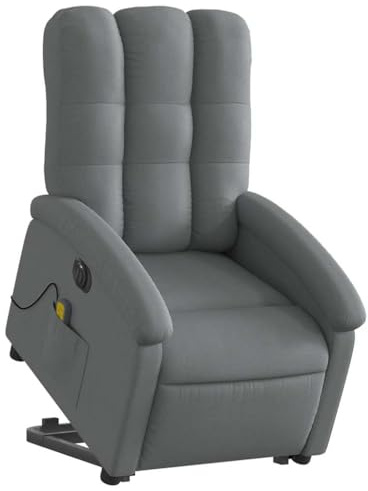 vidaXL Massagesessel, Elektrisch Verstellbar Sessel mit Aufstehhilfe, Fernsehsessel Relaxsessel mit Liegefunktion, Liegesessel Aufstehsessel Polstersessel, Dunkelgrau Stoff