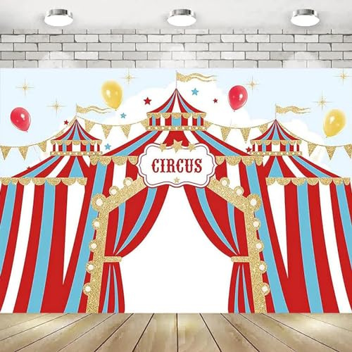 Cirque Rouge Toile de Fond Fond Carnaval carrousel chapiteau Tente Baby Shower fête d’Anniversaire Ballons Decor Decor Photographie bannière