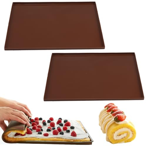 Plaque en Silicone pour Four, 2 Pièces Silicone Plaque Génoises Gâteau Antiadhésif Plateau à Rouler, Plateau Cuisson Anti-Débordement pour Biscuits Pizza Pain Mousse (30.5 * 25.8 * 1cm)