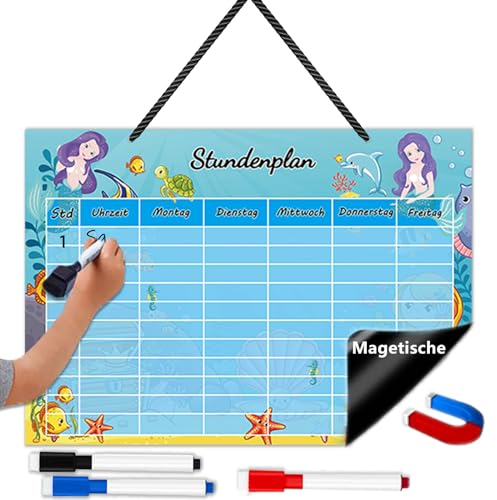KEELYY Stundenplan Abwischbar, Magnetischer Stundenplan Meerjungfrau, Wochenplaner kinder Magnetisch, Wochenplaner zum Schulanfang mit Aufhängung und Stift, Stundenplan 1. Klasse Junge Mädchen