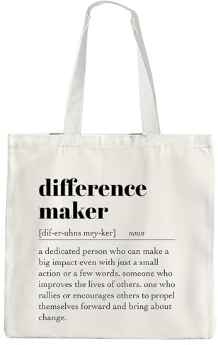 OTOUO Difference Maker Tote Bag Aesthetic - Difference Maker Sign Canvas Tote Bag, Inspirational Gifts for Women, Difference Maker Gift for Teachers Appreciation, Assistant Principal Gifts, White, One