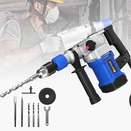 Electric Rotary Hammer with Brushless Motor, 3IN1 Function Adjustable Soft Grip Handle, Rotary Jack Hammer Drill Demolition Breaker SDS Plus Chisel Heavy Duty