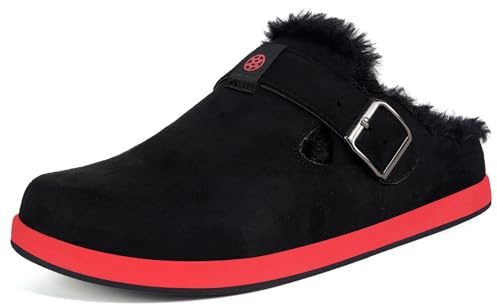 Sisttke Chaussons Sabots Chaud Fourrure Homme Femme Hiver, Noir Rouge, 38