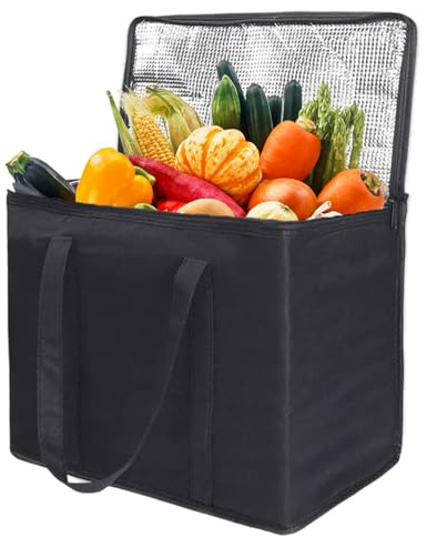 KBCYRT XL 35L Cooler Bag - Large Insulated Cool Bag for Picnic, Camping, Beach & Travel, Thick 6mm Foam Lined, Leakproof, Foldable, Stands Upright with Durable Handles & Zipper, Black