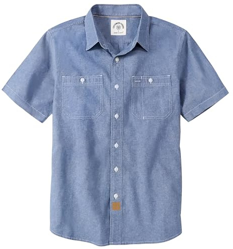 Dubinik® Camisa Hombre Manga Corta Chambray Algodón Ligero Corte Regular Dos Bolsillos Estilo Urbano Casual Azul Claro XL