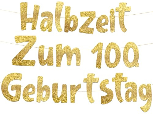 50. Geburtstag Girlande Halbzeit Zum 100 Gold Glitzer – Lustige Geburtstagsdeko, Party Deko, Geschenke & Zubehör für Sie & Ihn