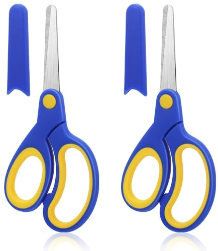 Lot de 2 ciseaux de bureau en acier inoxydable faits à la main pour l'école, petits ciseaux gauchers avec housse de 14,6 cm, ciseaux polyvalents pour étudiants, ciseaux pour enfants pour la maison
