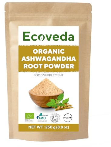 Organic Ashwagandha Powder 250 gram, Soil Association Certified Raw Vegan Ashwagandha Powder, Natural Stress Relief and Energy Support, Non-GMO & Gluten Free