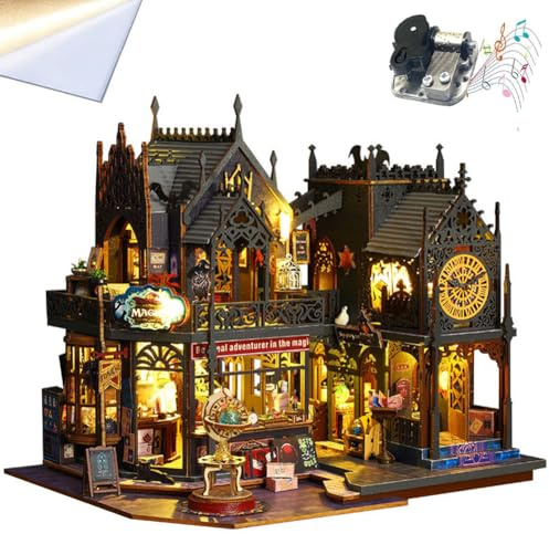 Generico Casa delle Bambole in Miniatura Artigianato in Legno Fai da Te Magica Mini Kit di Una Casa Minuscola Copertura Antipolvere Movimento Musicale Miniature da Costruire