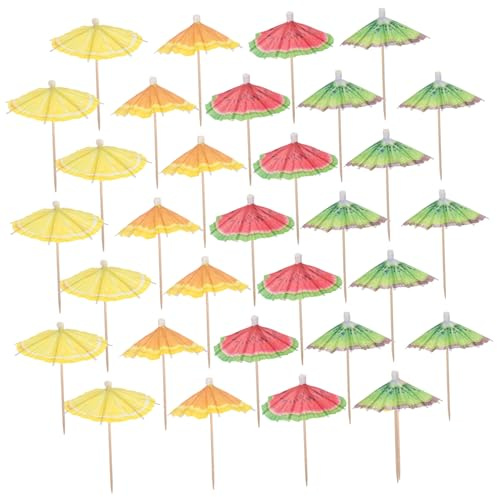 HOLIDYOYO 40 Palillos de Frutas Diseño de Paraguas de Papel y Madera para Decoración Tropical en Fiestas Hawaianas