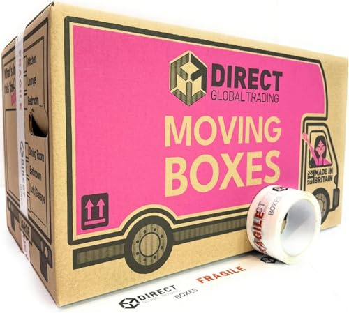 Bulk Pack of 60 Large Strong Moving House Storage Cardboard Boxes with 4 Rolls of Fragile Tape
