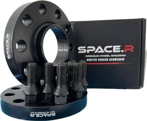 SPACE.R 1 Pair of 12mm Hubcentric Wheel Spacers with M14x1.25 Extended Black Bolts | 5x112 | 66.6 | Compatible with BMW 3 Series G20 G21 (2019 -) | 5 Series G30 G31 (2017 -)