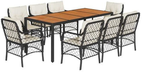 vidaXL Garten Essgruppe 9-TLG., Gartenmöbel Set Tisch mit 8 Stühle, Gartengarnitur mit Kissen, Sitzgruppe Essgarnitur Terrasse, Schwarz Poly Rattan