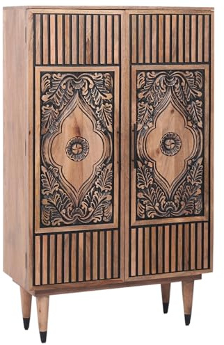 Boho Kleiderschrank Adamina modern aus Massivholz handgeschnitzt 150cm