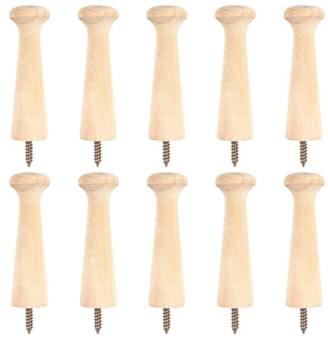 10PCS Wooden Shaker Peg Hooks Coat Pegs, 2.9 Inch Wall Mounted Screw-On Hooks with Screws Solid Unfinished Wood Racks for Coat Towel Hanger for Hanging Clothes Hat Bags Towels DIY Paint Color