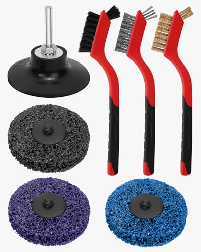75mm / 3 Inch Paint Stripping Discs & Wire Brush Set for Drill – Rust Removal Kit for Metal, Weld Cleaning & Surface Prep – Includes 3 Grinding Discs + 3 Brushes (Stainless, Brass, Nylon)