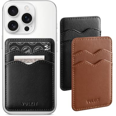 VULKIT Stick on Card Holder Compatible for iphone Leather Cell Phone Wallet Credit Card Case Strong Sticker for Women,Black,Blue