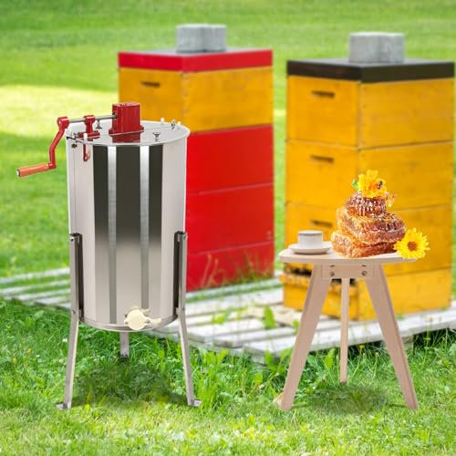 Extracteur de miel manuel en acier inoxydable avec couvercle pour une extraction facile du miel – centrifugeuse en nid d'abeille pour utilisation à la ferme ou à la maison