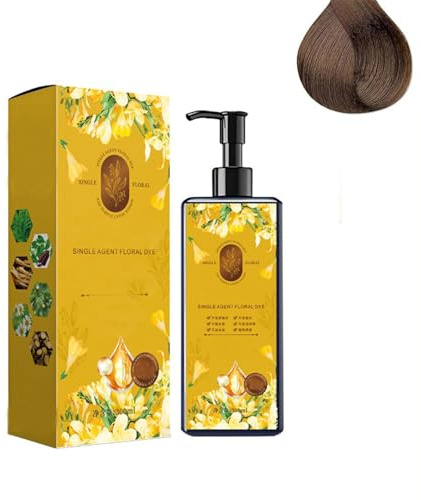 Color de cabello nutritivo a base de plantas, tinte floral de agente único, champú de color de cabello natural y de larga duración para cobertura gris, acción rápida (Dark brown)