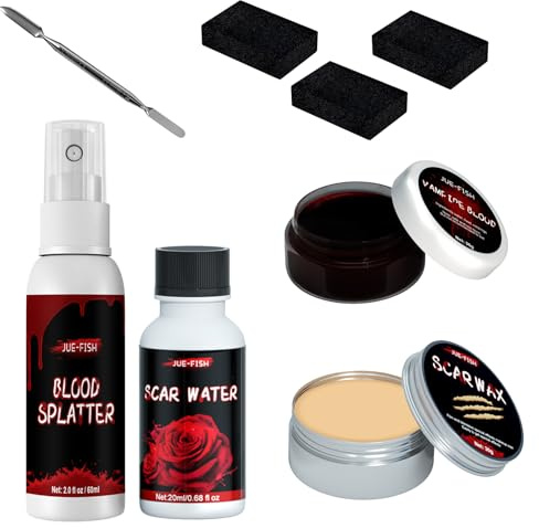 SUPRROW Kunstblut 8 PCS Set, Narbenwachs, Blutspray & mehr, Auswaschbar Kunstblut Set für Halloween Themenparty Zombie Vampir Wunden Narben Schminke Maskerade