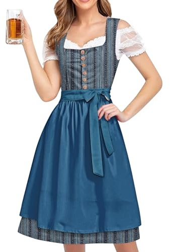 Maskjuwio Medieval Wedding Dress For The Bride Women's Clothing Dirndl Dress Traditional German Women's Casual Skirt Set, navy, S