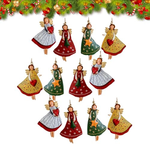 Weihnachtsanhänger Engel, 4 pcs/12 pcs Retro-Eisenkunst-Weihnachtsengel Dekoration Weihnachtsbaumschmuck, Tannenbaum Bastelset Geschenkanhänger Fensterschmuck Baumschmuck (12)