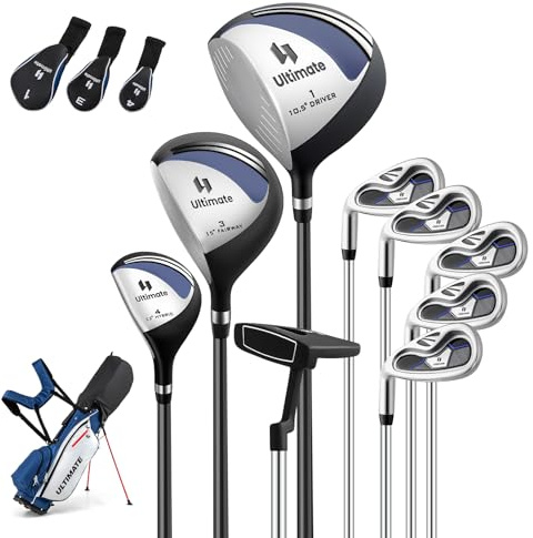 COSTWAY Ensemble de Golf 9 Clubs de Golf Ensemble Complet pour Débutant avec Sac Trépied pour Homme Gauchers, Un Bois de Parcours #3, Un Hybride #4, des fers #6, #7, #8, #9 Putter (Bleu)
