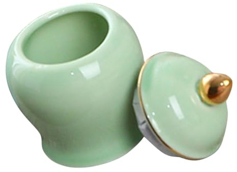 WATIIFUFU Sealed Ceramic Tea Jar with Lid Mini Green Porcelain Storage Container for Home Candy Sugar Spice Preservation Decorative Kitchen Storage Box Food-grade Material