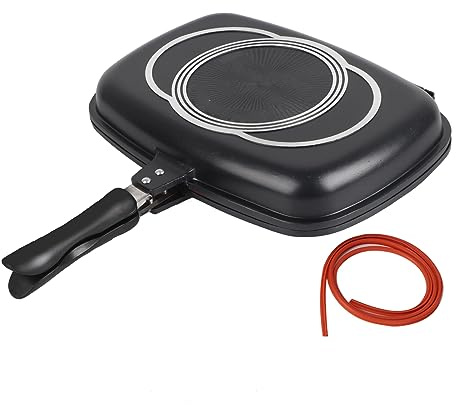 HEEPDD Doppia Padella Antiaderente, 18.1x14.2in Friggenti a Doppia Faccia di Fritta da Padella Flip Grip per Cuocere Panini Barbecue Pollo Pesce Nan