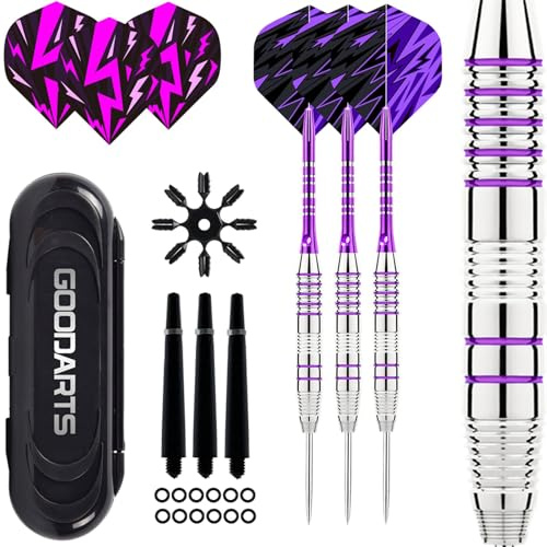 Olivvia Steel Tip Darts Set, 24g Professional Metal Tip Darts | 3 Pcs Aluminum Shaft Darts with K Flex Flights, Pink Darts, Dart Sharpener, Darts for Beginners & Pros