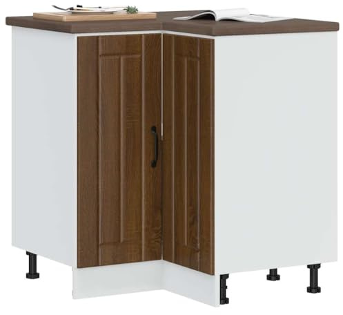 Teenpull Küchen-Eckunterschrank Lucca, Braun Eichen-Optik, aus robustem Holzwerkstoff, mit viel Stauraum, verstellbaren Füßen, ideal für Küche, Vorratskammer und Esszimmer