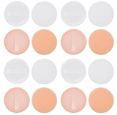 FRCOLOR Piumini da Cipria Rotondi 20 Pezzi in Cotone 6 Cm Nastro per Trucco Viso, Cuscino Imbottito per Fondotinta, Correttore e Polvere Libera, Adatti per Uso Cosmetico Quotidiano