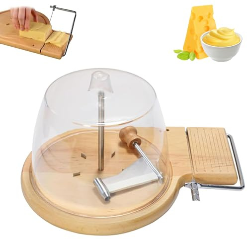 Ostlocktång roterande ostrakapparat med handtag, bokträ Tete de Moine locktång, original ostblomma Girolle locktång med justerbar tjocklek, rostfritt stål, för smörchoklad hem med lock