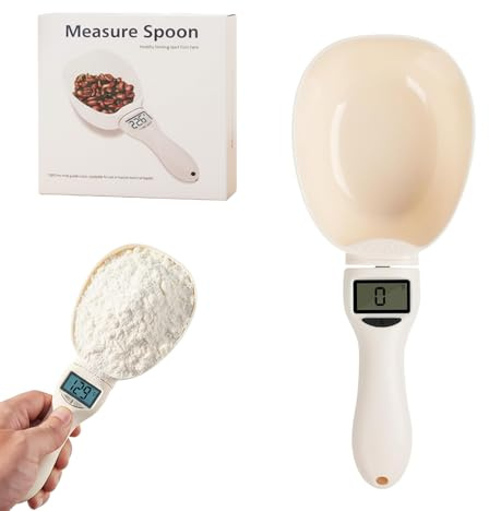 Digital Measuring Spoon – Food Measuring Scoop Scale, Weighing Spoon with LCD Display, 800g/0.1g Precision, Polygons Measuring Spoons with 2 Batteries for Baking, Cooking, Condiments & Pet Food