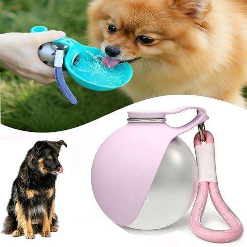 Borraccia Cane, Bottiglia Portatile (285 Ml), Per Cani E Gatti, Distributore D'Acqua Anti-Goccia Con Ciotola Pieghevole In Silicone, Ideale Per Passeggiate Ed Escursioni All'Aperto (Rosa)