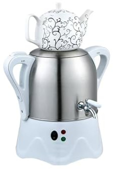 Théière électrique turque avec chaudière en acier inoxydable de 3 L et théière en céramique de 1 L, fonction de maintien au chaud, Samovar for préparer du thé noir,(Black)