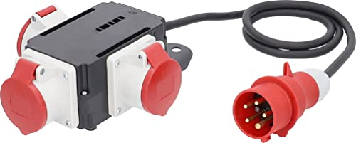 as - Schwabe MIXO Adaptador / Distribuidor de corriente NECKAR - Enchufe CEE con cable de manguera de goma de 1,5 m a 3 tomas - distribuidor de corriente para obras - IP44