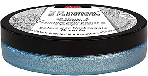 Viva Decor®️ 3D Stempel- & Papier-Farbe (Hellblau-Metallic, 50ml) Stempelfarbe für Papier, Karton, Stempelkissen - Bastelfarbe für Hochzeit, Scrapbook, Kinder UVM.
