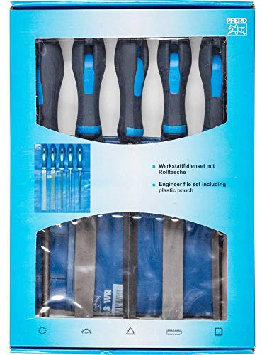 PFERD TOOLS Werkstattfeilen-Set in PVC-Rolltasche mit Umkarton, 5 Feilen, Kreuzhieb H3, 200mm, 11801533 - für die Feinbearbeitung und zum Schlichten geeignet