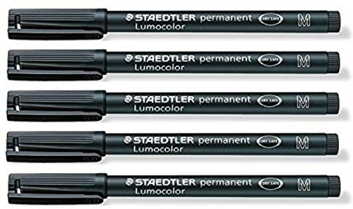 Staedtler Lumocolor - Pennarello permanente per CD/DVD OHP, 5 pezzi, colore nero, impermeabile, resistente agli sfregamenti rapidi asciutti, colore nero