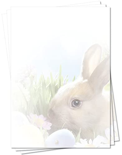 Motiv Briefpapier (Ostern-5096, DIN A4, 100 Blatt) Briefpapier mit Osterhase Ostereiern Ostergras und Osterblumen