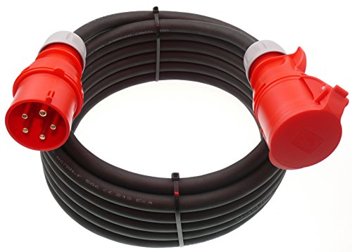 netbote24 Starkstromkabel 32A 30m mit Phasenwender H07RN-F 5x6 Starkstrom Verlängerungskabel CEE Verlängerung 16 Ampere Kabel 5x6mm2 Baustelle Werkstatt Industrie Geeignet Outdoor IP44