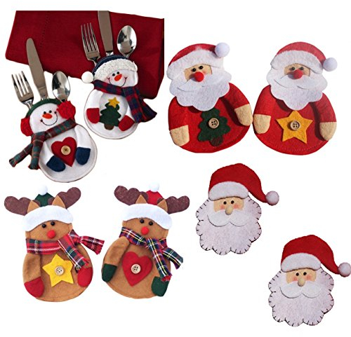 Miya® super süß Weihnacht Party Bestecktasche Geschirrhalter, Tischdeko, Bestecktasche Besteckbeutel für Weihnachten, DIY Deko (8er Set super süß Weihnacht Party)