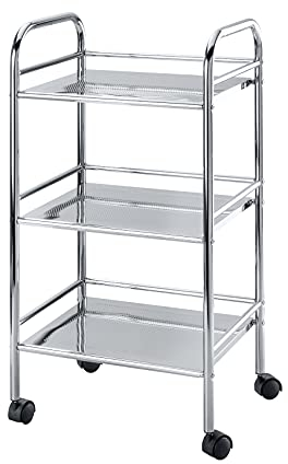 WENKO Rollwagen Exclusiv mit 3 Ablagen, rollbarer Küchenwagen aus verchromtem Stahl, 41 x 75 x 32 cm