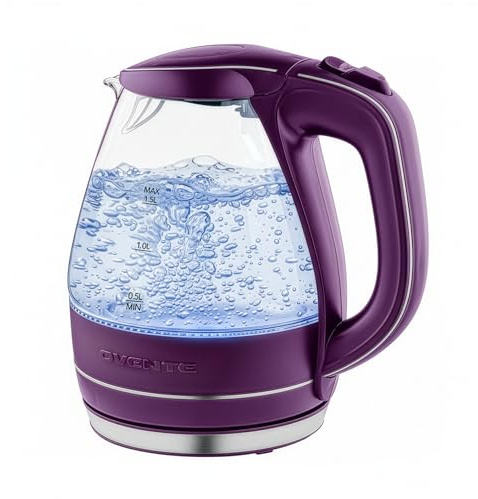 OVENTE 1.5L Glass Electric Kettle Water Boiler, Purple KG83P